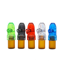 Glass pill bottle with sniff snuff snorter part amber and clear glass and plastic 53mm smoking accessories